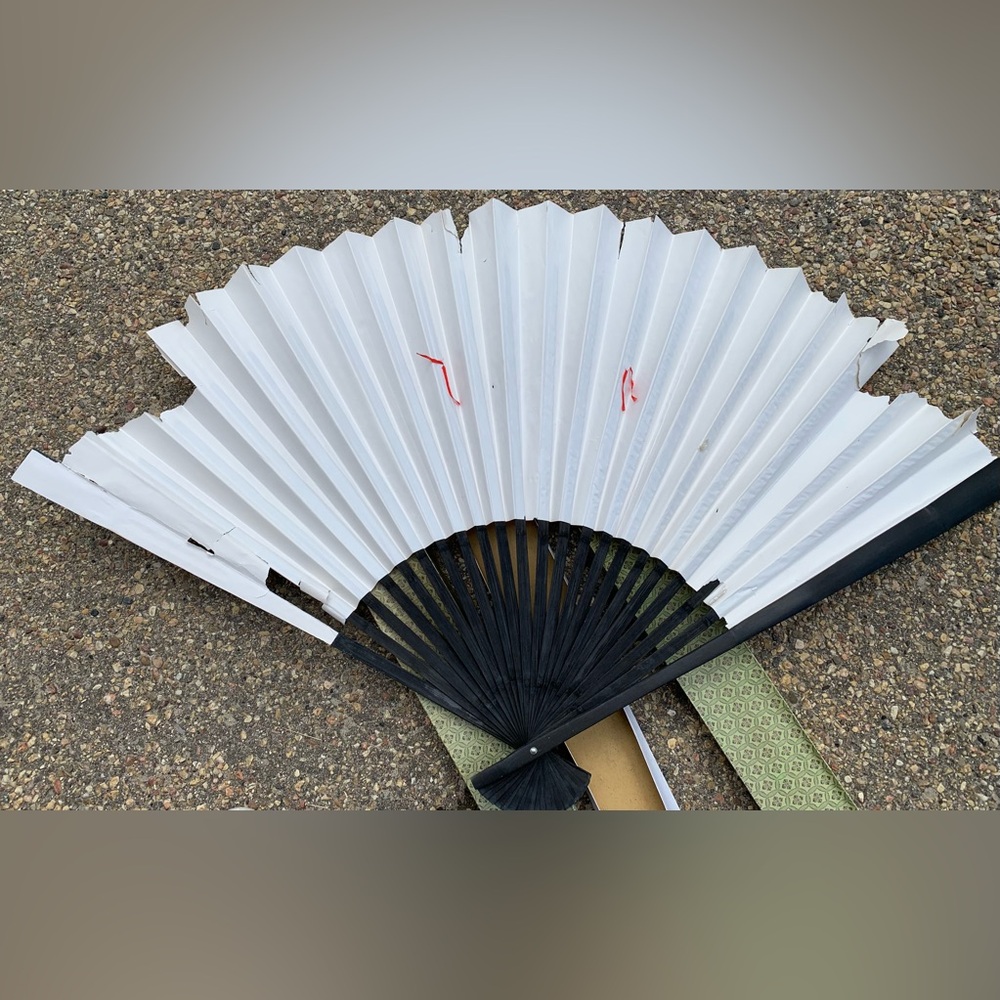 TLC Vintage Handpainted Bamboo Wall Fan 32” tall (ripped) - Picture 4 of 9